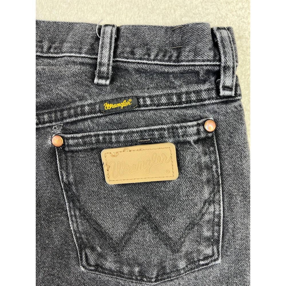 Wrangler Men's Slim Straight Gray Black Wash Jeans with Tan Patch